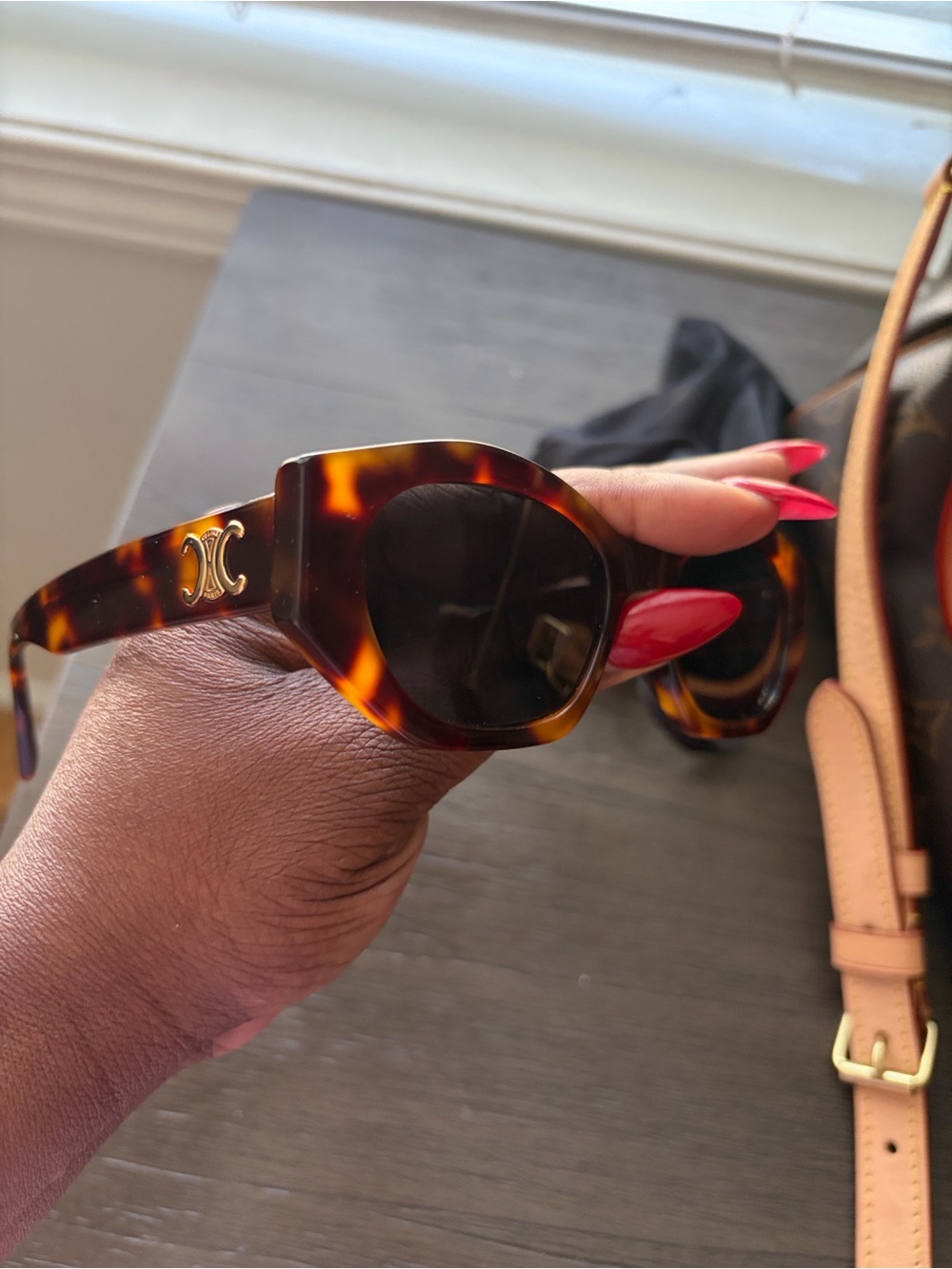 Celine Triomphe Oval Sunglasses - Tortoise Brown with Gold Logo - Picture 2 of 8